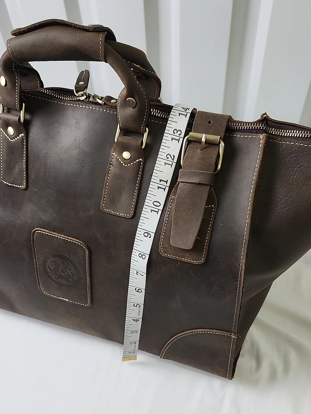 Unbranded Mens Dark Brown Full Grain Leather Travel Tote Duffle Bag Work Dr. Bag